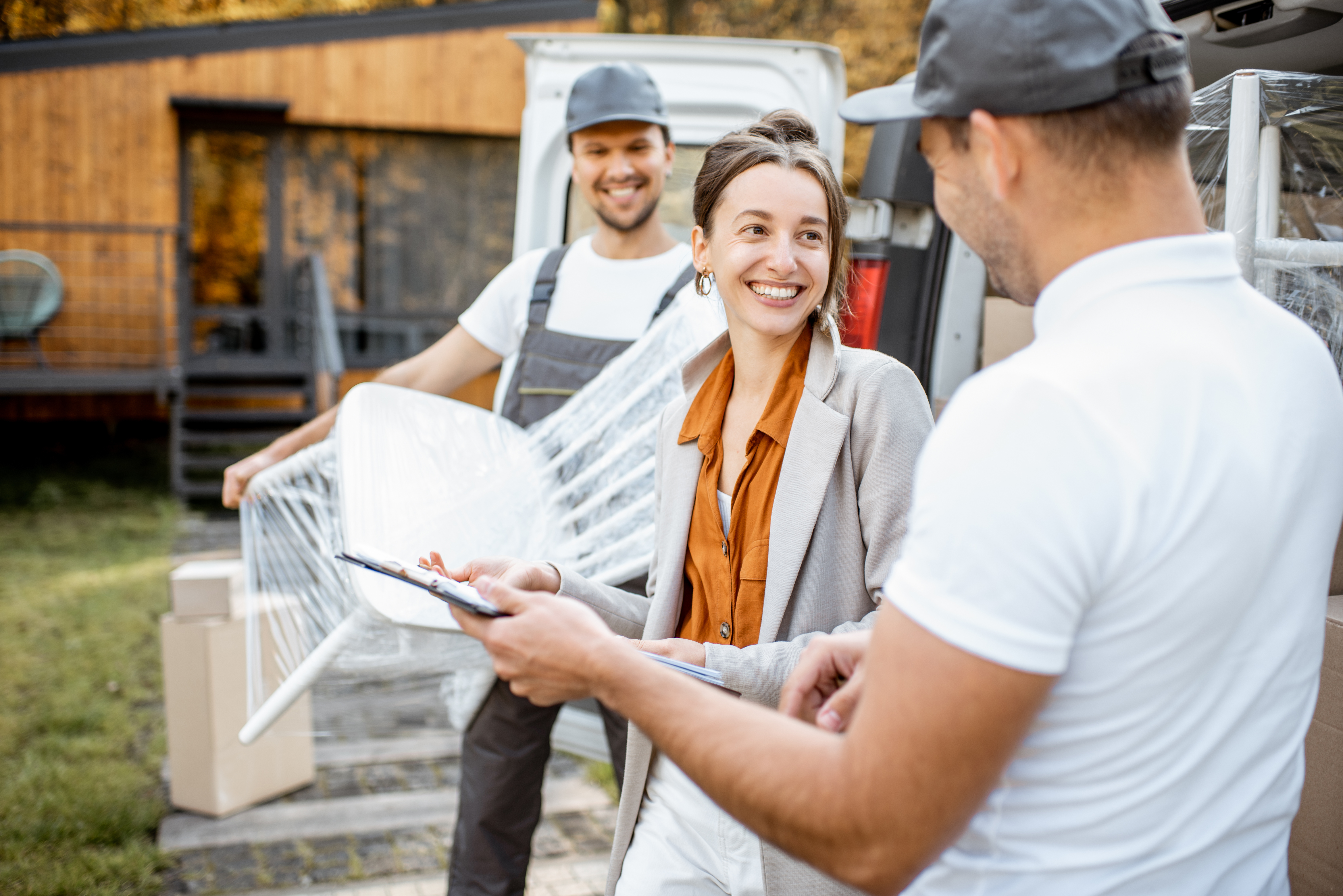 Movers delivering goods during a relocation